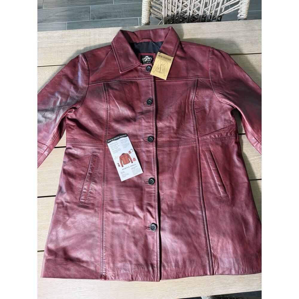 Kandis Women Real‎ Leather Jacket 3XL Maroon Car Coat XXXL Long Coat Blazer READ